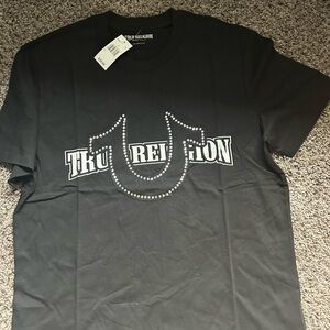 True Religion Black Short Sleeve Tee with Iconic Design